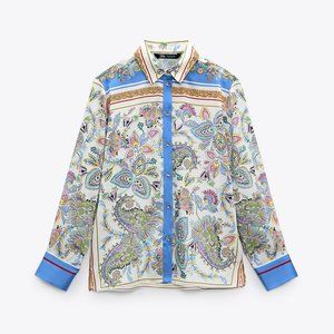 NEW ZARA Woman 2022 Printed Blouse Top Shirt FLOWY PRINTED SHIRT Size S